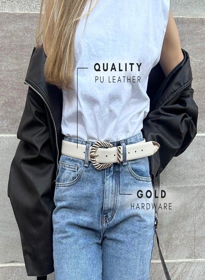 CITRUSY Boutique Western Belt 2-Pack | Country Western Fashion Cowgirl Belts for Women | Cute Chunky Gold Western Belt Buckle | Cream and Black PU Leather Belts (Rodeo Pack | Size XS-S) - Image 4